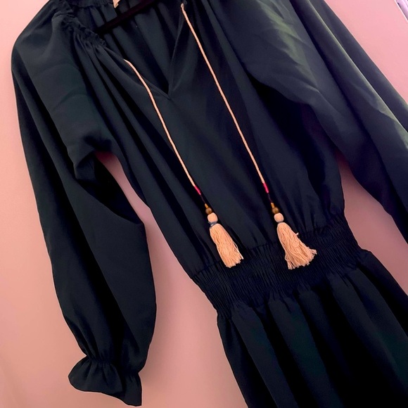 Chic Dark Green Long Sleeve Dress bohemian romper - Picture 1 of 16